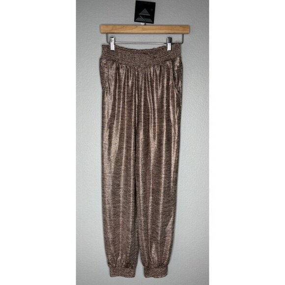 Anthropologie Pants - Anthropologie Pants Large SMALL Jogger ROSE GOLD Metallic Pull On Casual Elastic